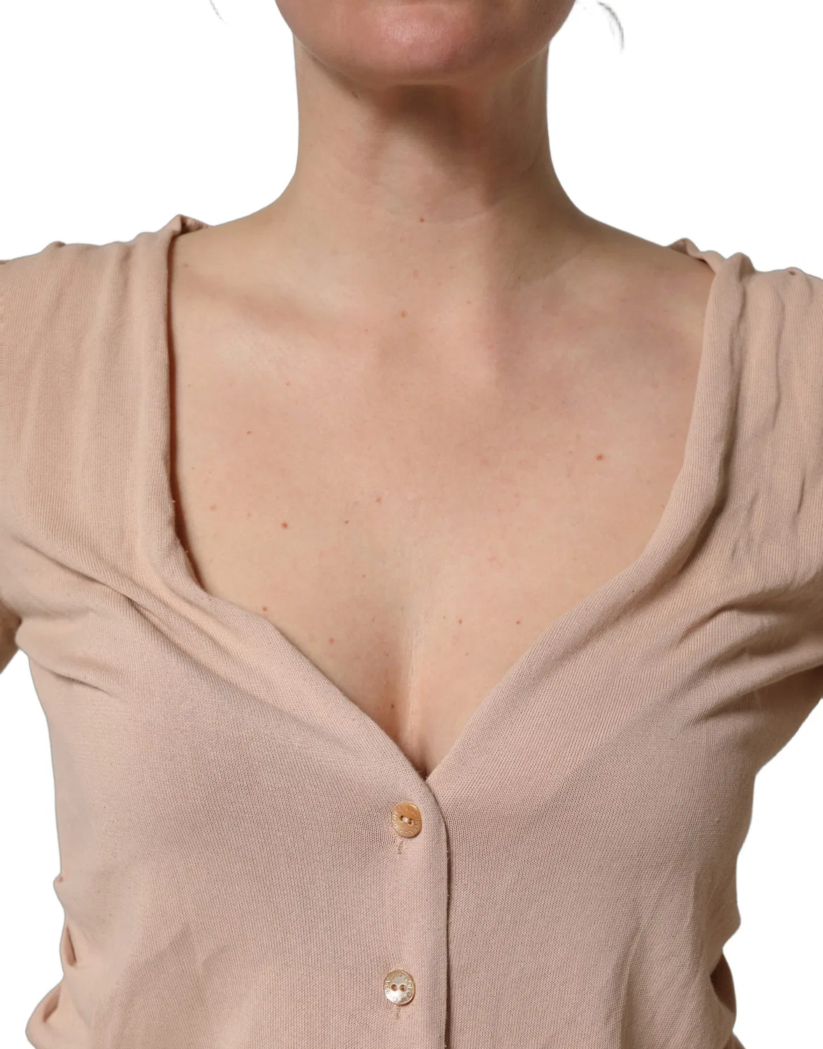 Женский кардиган с завязкой на груди Beige Ribbed V-neck Front Tie Dolce & Gabbana, Beige — фото 2