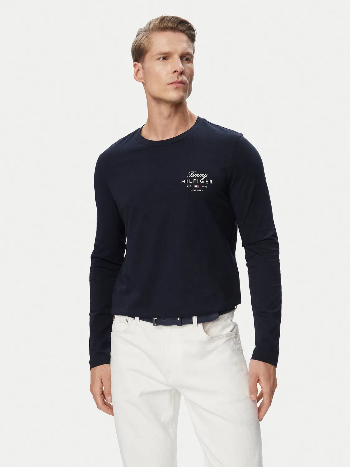 Мужской лонгслив стандартного кроя Script Stack Tommy Hilfiger, темно-синий
