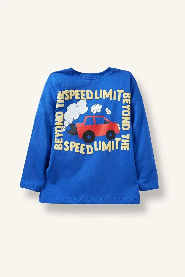Детская футболка для мальчиков с принтом Oversize Crew Neck Printed Long Sleeve Defacto, Blue-Be114 — фото 3