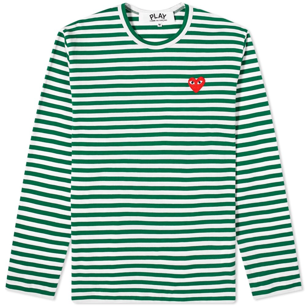 

Футболка Comme des Garcons Play Long Sleeve Heart Stripe Logo Tee, Зеленый, Футболка Comme des Garcons Play Long Sleeve Heart Stripe Logo Tee