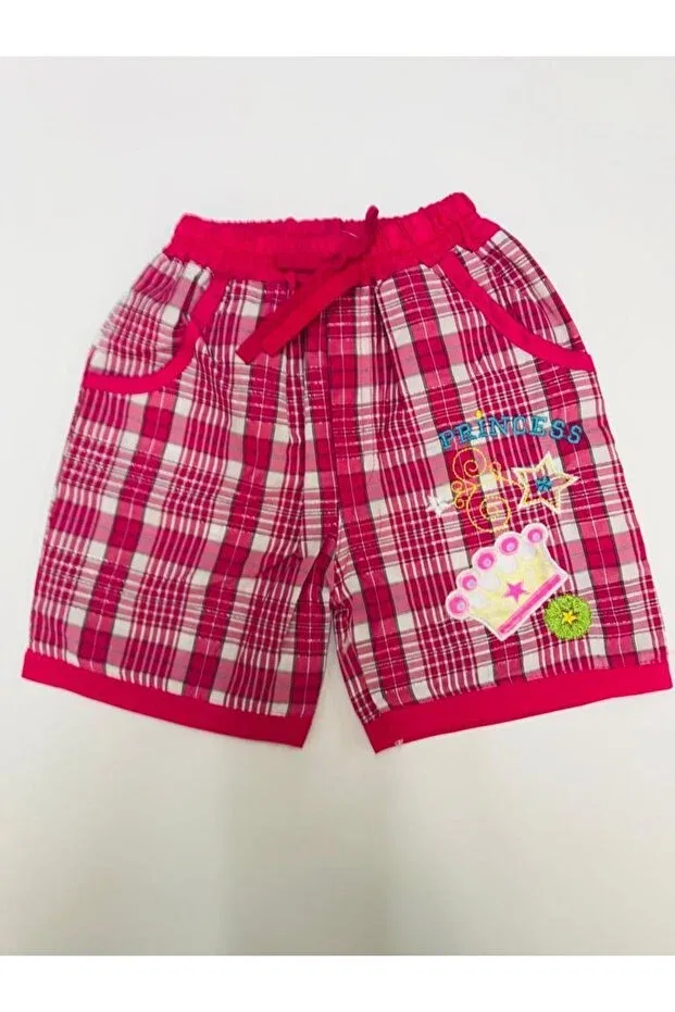 Детские шорты для девочек с принтом Summer Plaid Princess Embroidered Baby Slon Kids Clup, Plaid Fuchsia