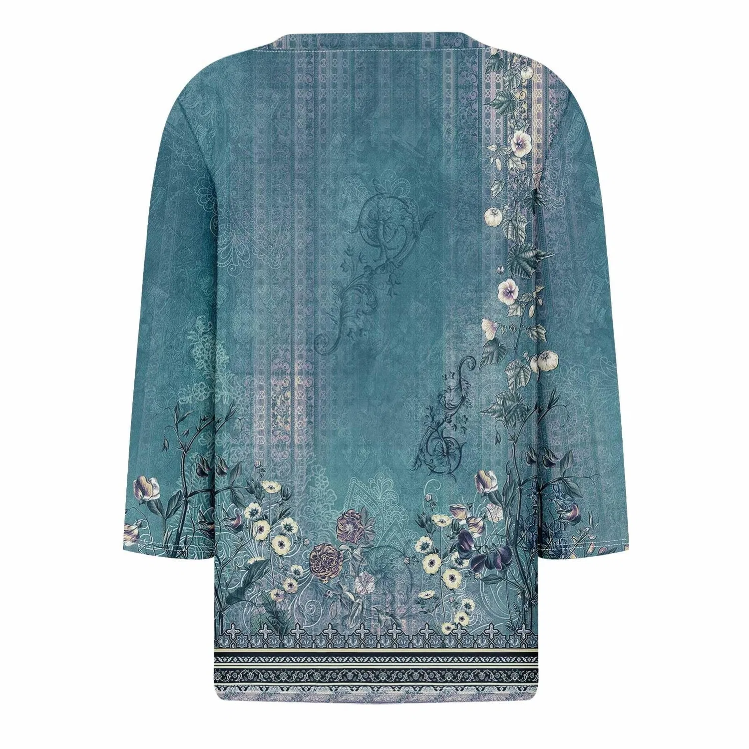 Женская блуза с принтом Women Blouses 3/4 Sleeve V Neck Casual Elegant Summer Boho Floral Print Blouses, 35#azzurro — фото 4