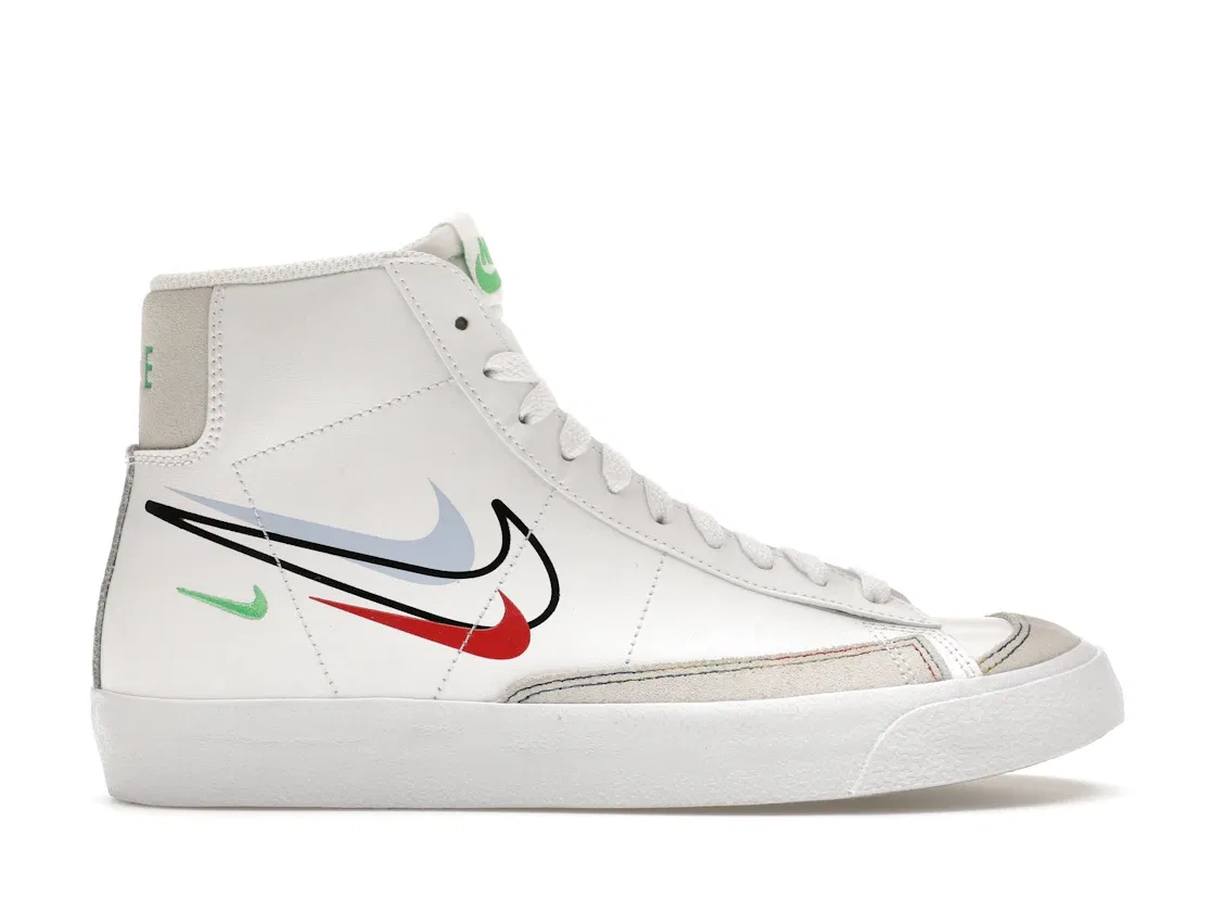 Детские кроссовки кожаные Nike Blazer Mid 77 Swoosh Pack, White/Aluminum/Black/Light Green Spark