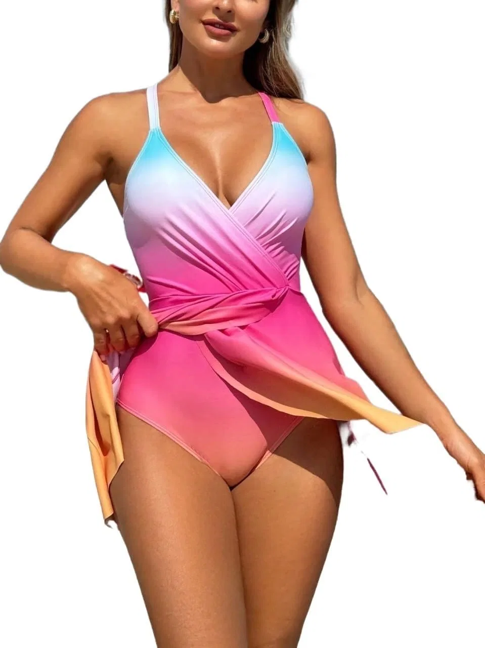 Женский цельный купальник с перекрестными бретелями High Stretch, Multicolor
