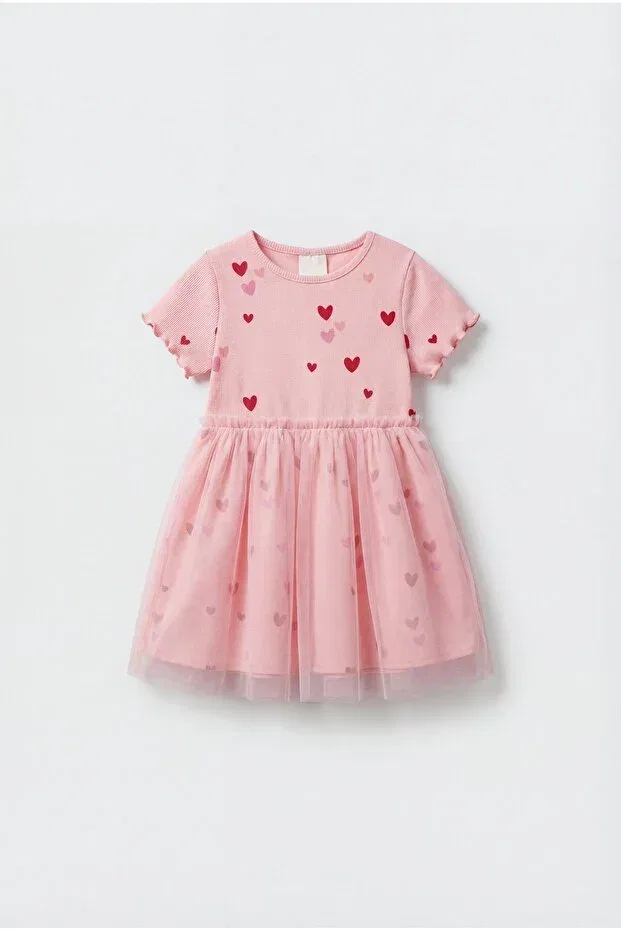 Детское платье для девочек хлопковое Girl'S cotton pink heart printed tulle dress Magu, Pink