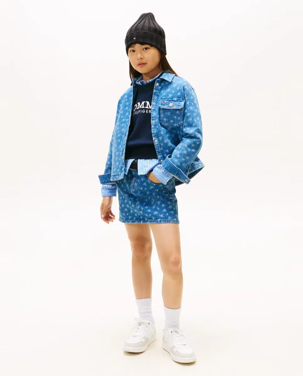 Детская рубашка-джинсовка с цветочным принтом Tommy Hilfiger, Azul — фото 4