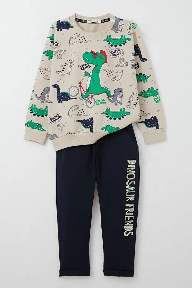 Детский спортивный костюм с принтом Dinosaur Print Breeze, Beige