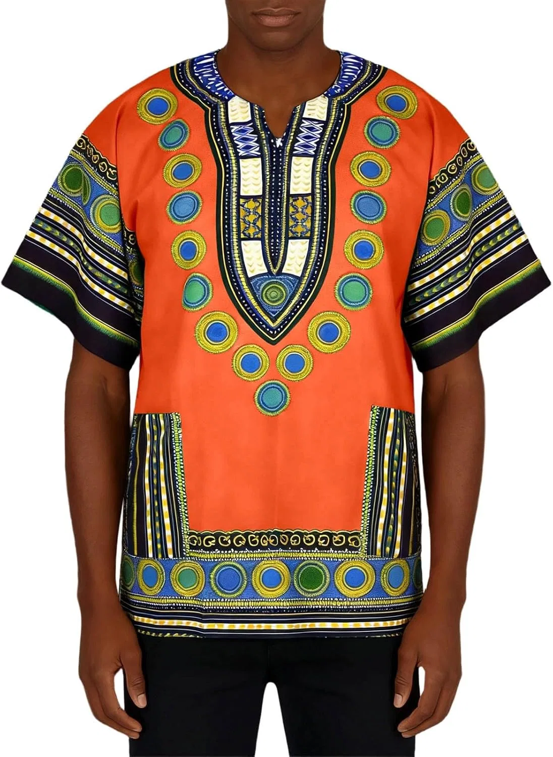 Мужская футболка с принтом Dashiki V-образным вырезом, Orange