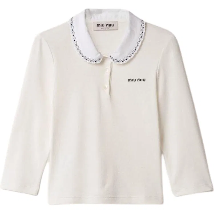 Женское поло с воротником, прямой крой, MIU MIU, White