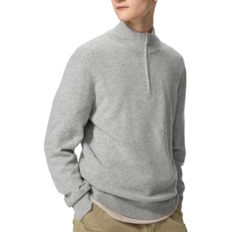 Мужской кашемировый свитер с воротником-стойкой, свободный крой, UNIQLO, 03 Gray — фото 3