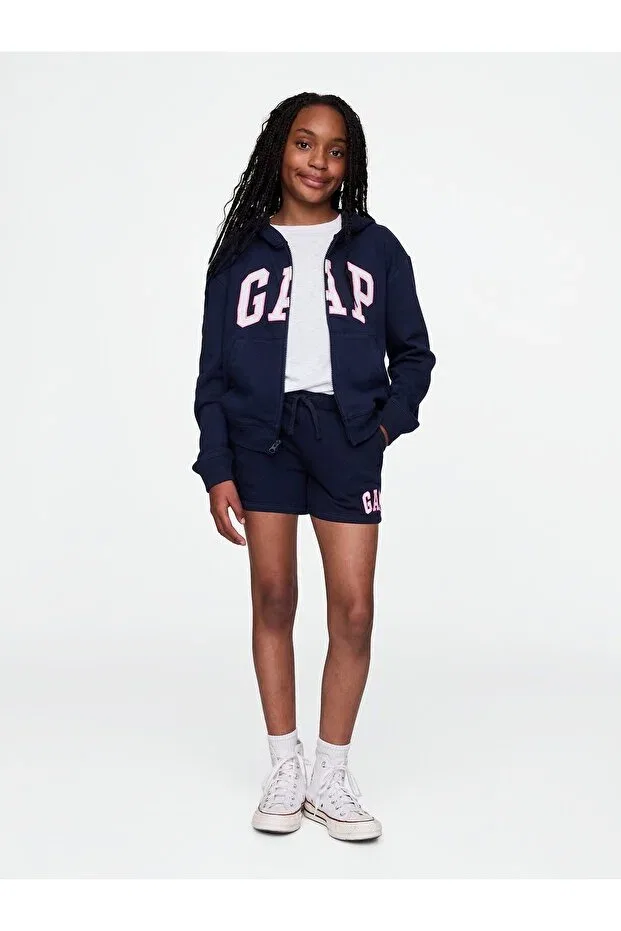 Детские шорты для девочек с принтом Logo Terry Fabric Pull-On Shorts Gap, Navy Blue