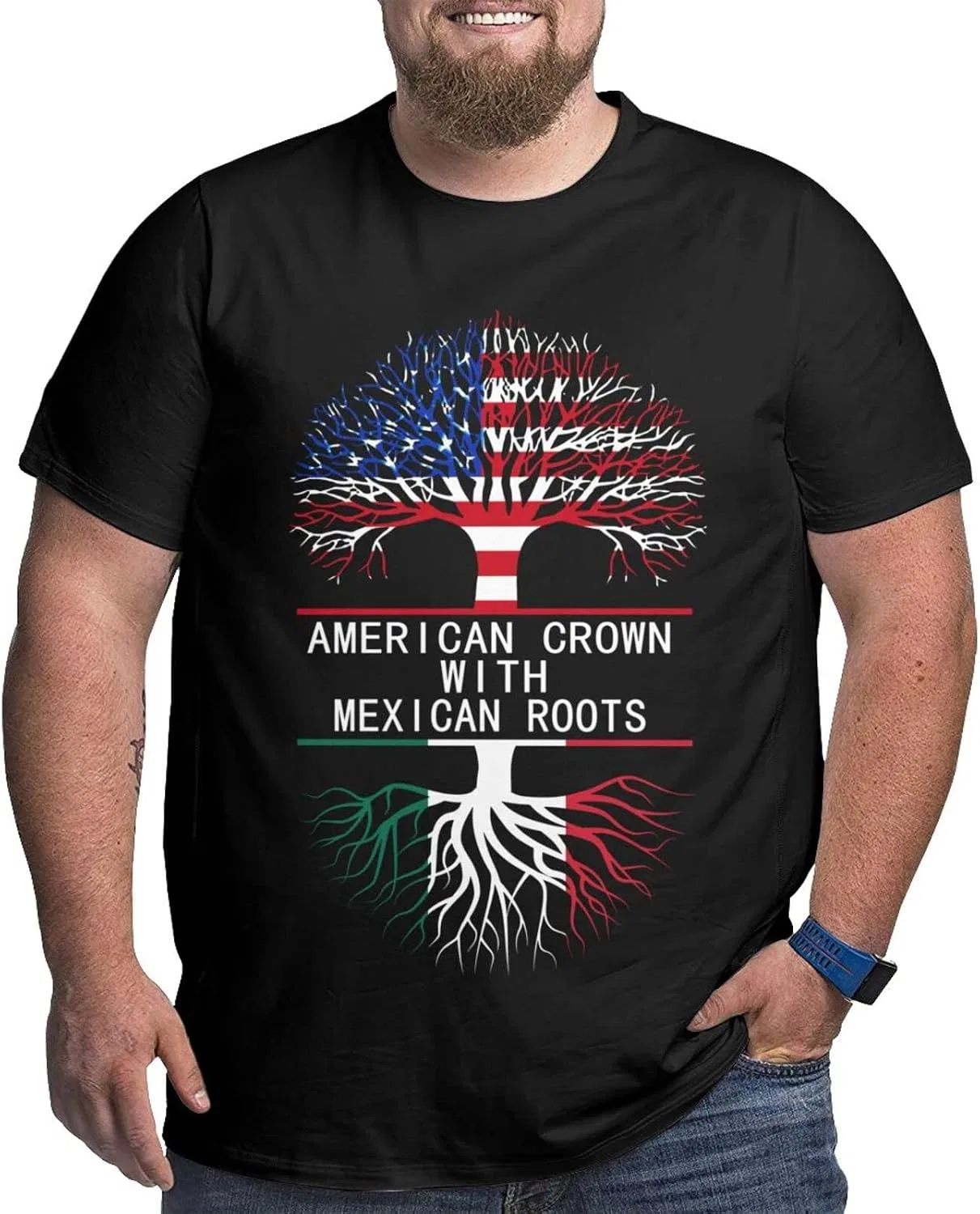 Мужская футболка с принтом Big Size, American Crown With Mexican Roots