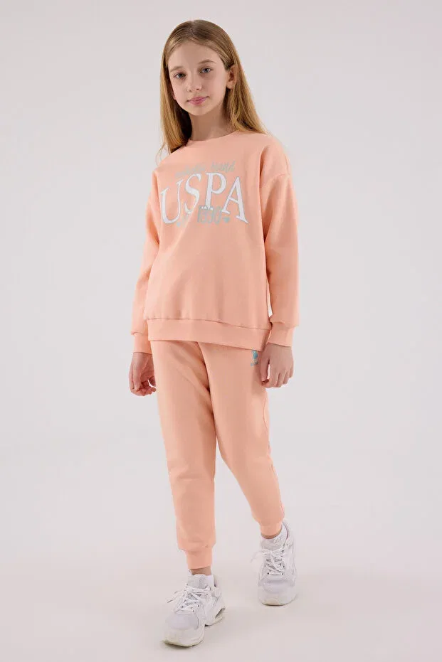 Детский спортивный костюм для девочек с вышивкой U.S. Polo Assn., Salmon — фото 3