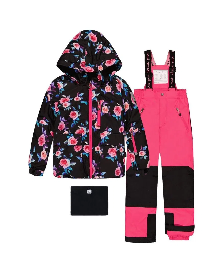 Комплект зимний из куртки и полукомбинезона с принтом Deux par Deux, Black Printed With Roses