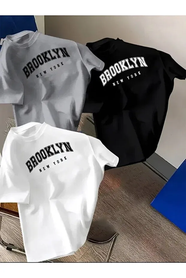Детский комплект футболок оверсайз Elan Wear, Gri+Beyaz+Siyah