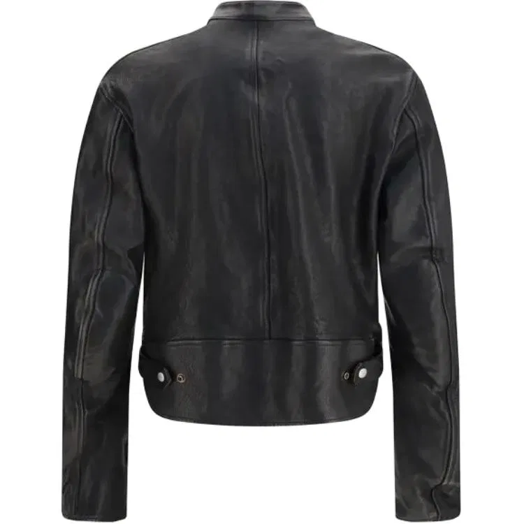 Мужская кожаная куртка с воротником-стойкой Black GUCCI — фото 3