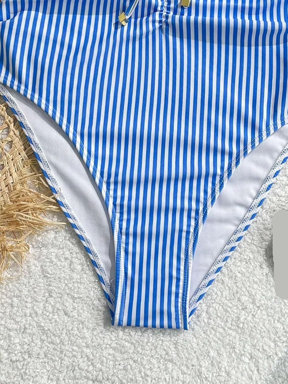Женский цельнокроеный купальник с цветными блоками Monokini, Striped Blue — фото 4