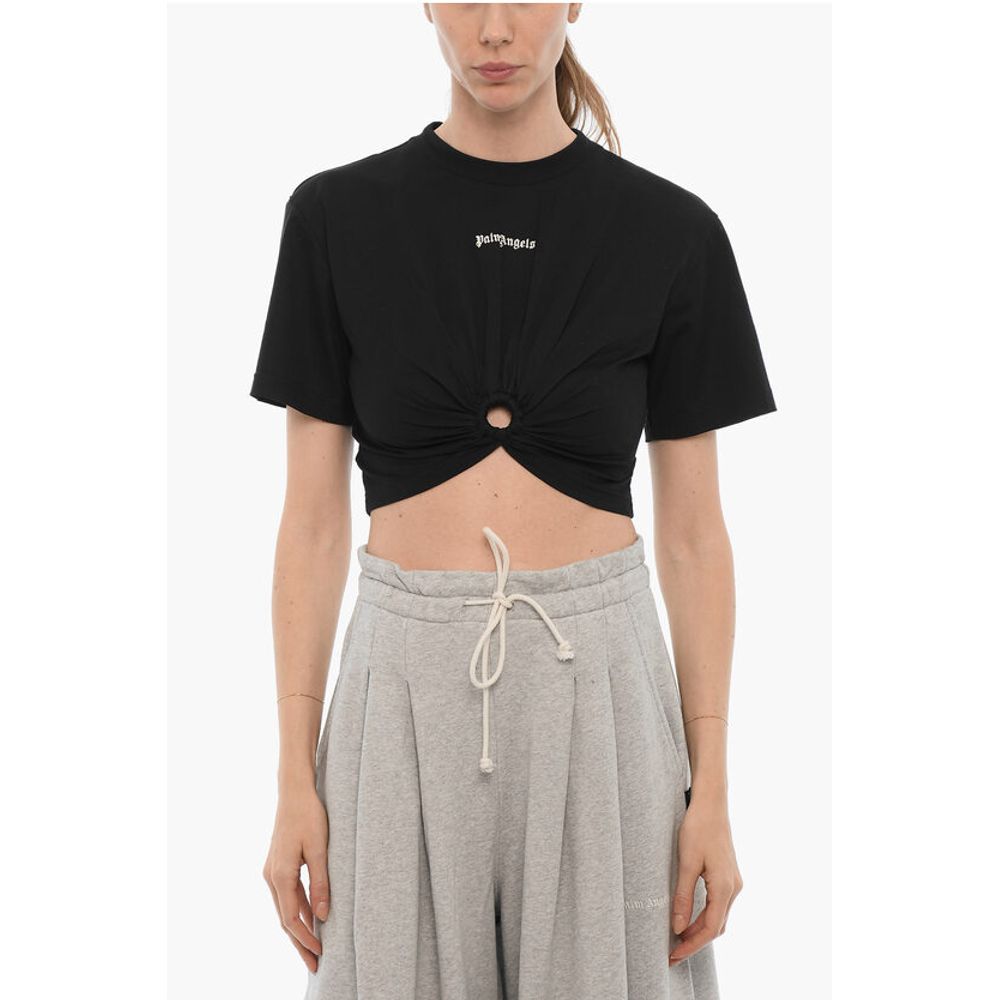 

Однотонная укороченная футболка с вырезом Palm Angels, Black