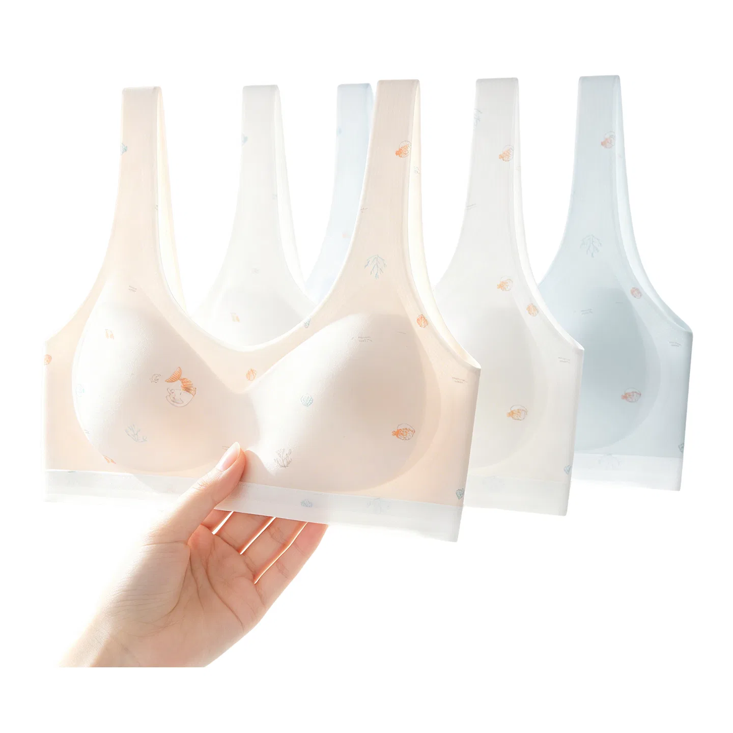 Детский бюстгальтер для девочек с принтом Red bean, Цвет: 2 Pieces Apricot Pink + Light Water Blue — фото 3