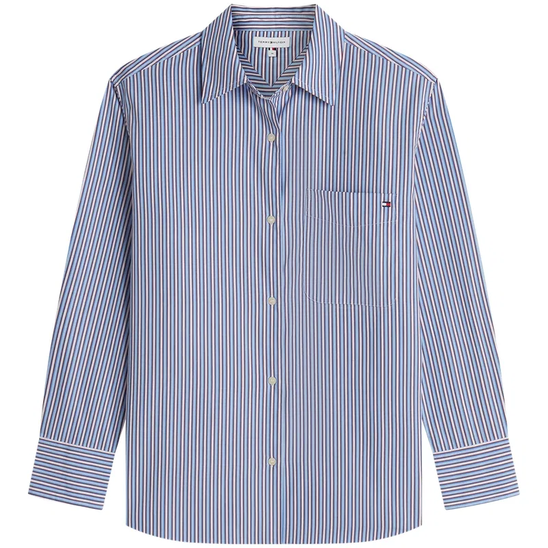 Женская рубашка с длинным рукавом и принтом в полоску Tommy Hilfiger, Blue White Red Stripes 0BB
