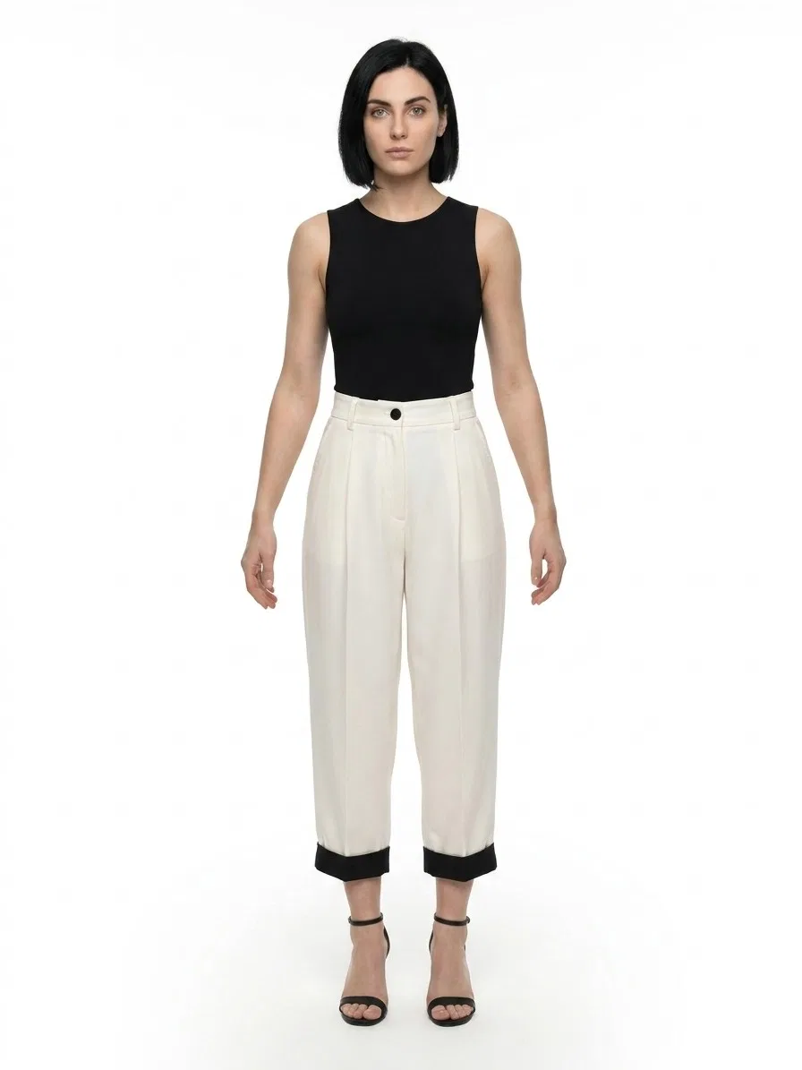 Женские укороченные брюки из шерсти Virgin Wool Cropped Pants Dolce & Gabbana, Black And White