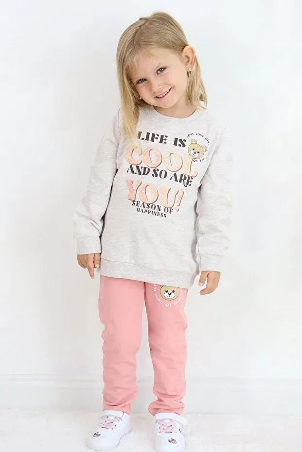 Детский спортивный комплект для девочек с принтом Basics Breeze, Beige Melange