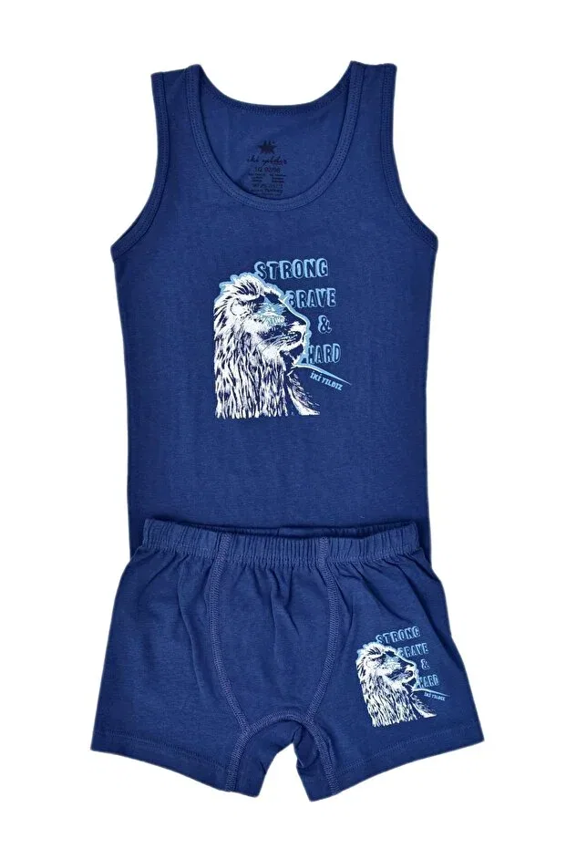 Детское боксерское белье для мальчиков с принтом Lion Printed Baglan, Indigo