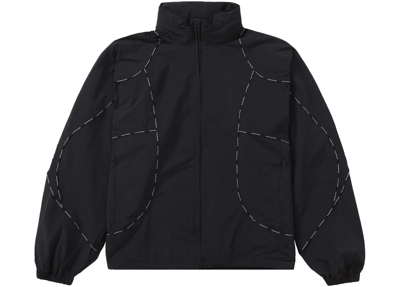 Мужская куртка с логотипом Supreme и контрастной окантовкой Supreme Logo Piping Hooded Track Jacket, Black