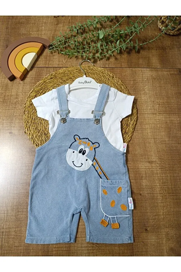 Детский комбинезон для мальчиков с принтом Zürafa patterned pocket detail jeans baby boy salopet overalls gardener Baby Buu, Blue — фото 4