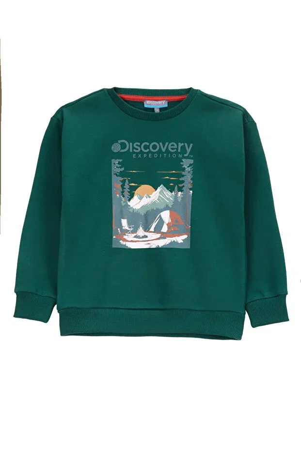 Детские свитшот для мальчиков с принтом Discovery Expedition, Dark Green