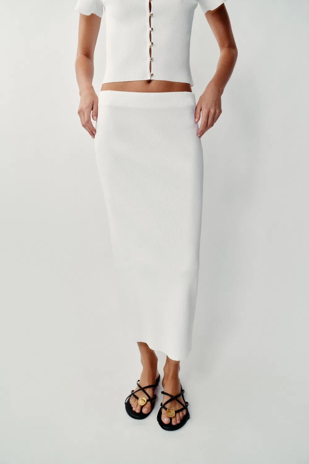 Вязаная юбка миди в рубчик ZARA, White — фото 2