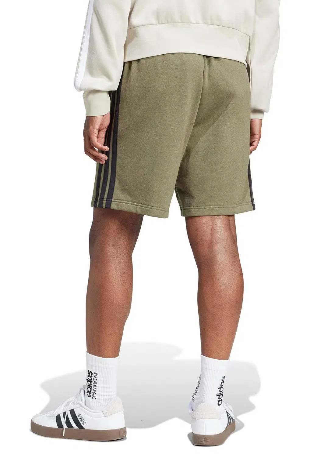 Шорты из футера с тремя полосками Essentials Adidas, оливковый — фото 2