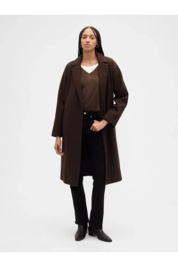 Женское пальто из шерсти свободного кроя Gap, Brown-000 — фото 4