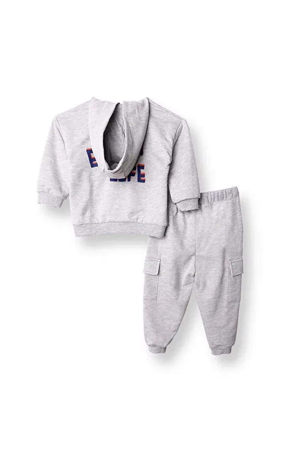 Детский для мальчиков спортивный костюм с капюшоном Cool Dino Tracksuit Set Ebebek Hello Baby, Gray Melange — фото 2