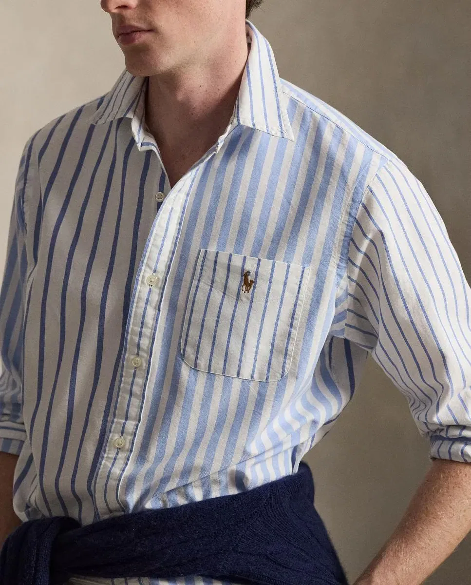 Мужская рубашка Oxford Regular Fit из переработанного полиэстера и хлопка Polo Ralph Lauren, Azul Claro — фото 3