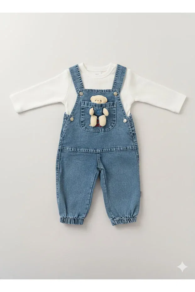 Детский комбинезон джинсовый Bear Applique Pocket Salopet Maxi Idol, Blue — фото 3