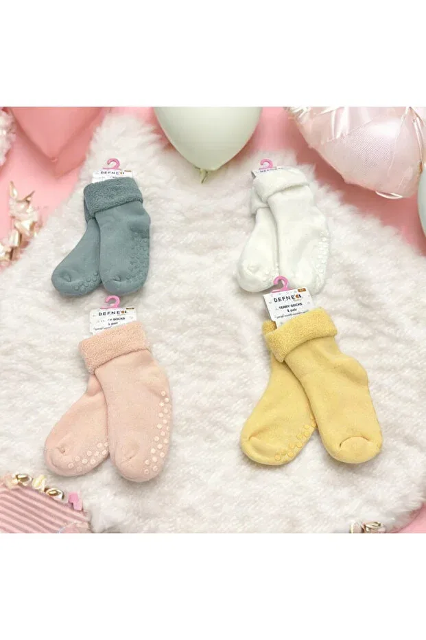 Детские носки махровые набор 4 шт Unisex baby and child towel anti-slip socks set Batu Giyim, Soft