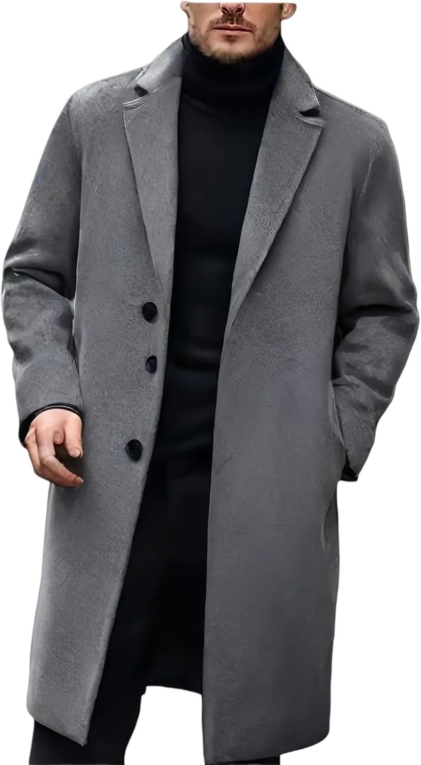 Мужское пальто-тренч с приталенным кроем, Classic Slim Fit, тёмно-серый