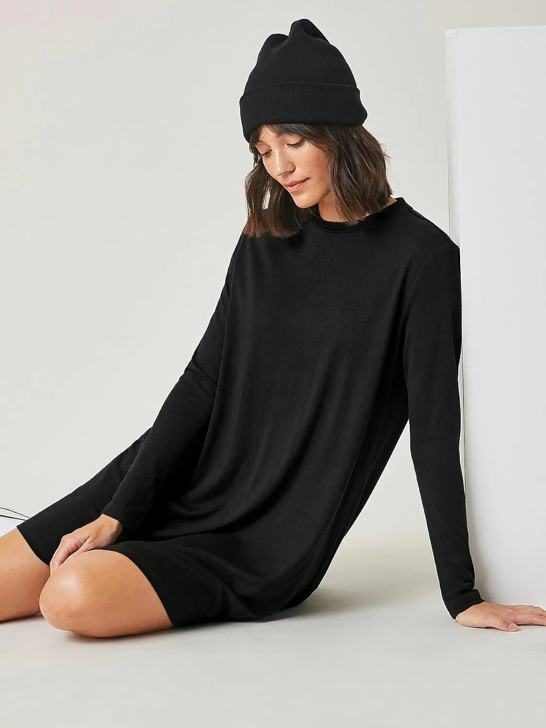 Женское короткое платье с длинным рукавом из вискозы Casual, Black — фото 4