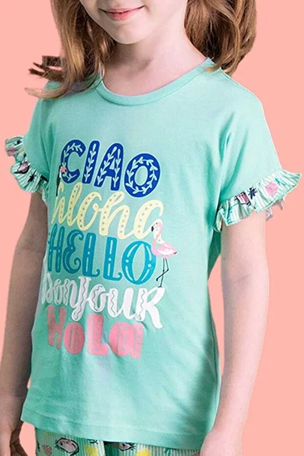 Детские шорты для девочек с принтом Rolypoly Aloha Mint Green, Mint Green Roly Poly — фото 2