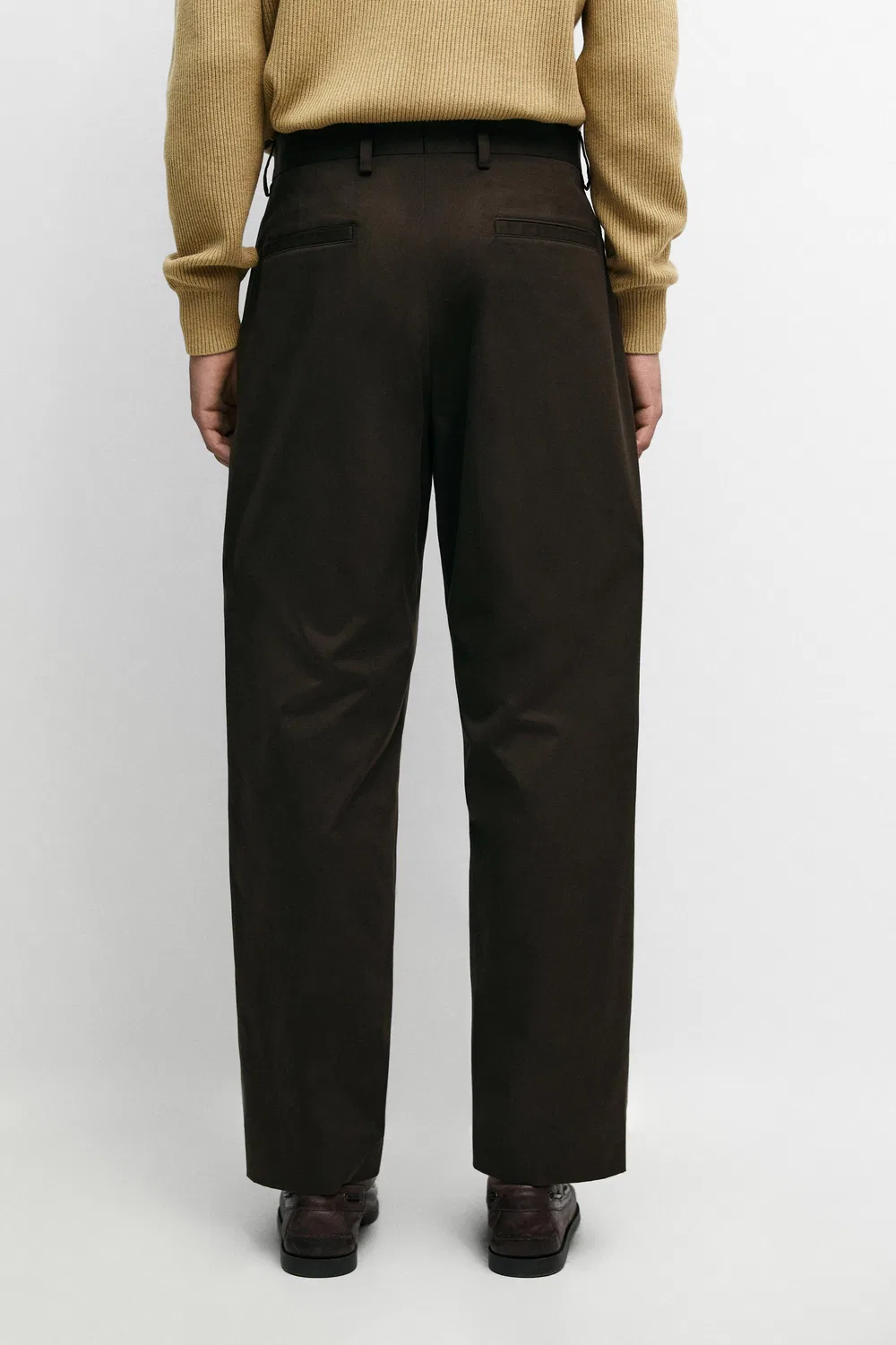 Брюки Massimo Dutti 100% Cotton Wide-leg, коричневый — фото 4