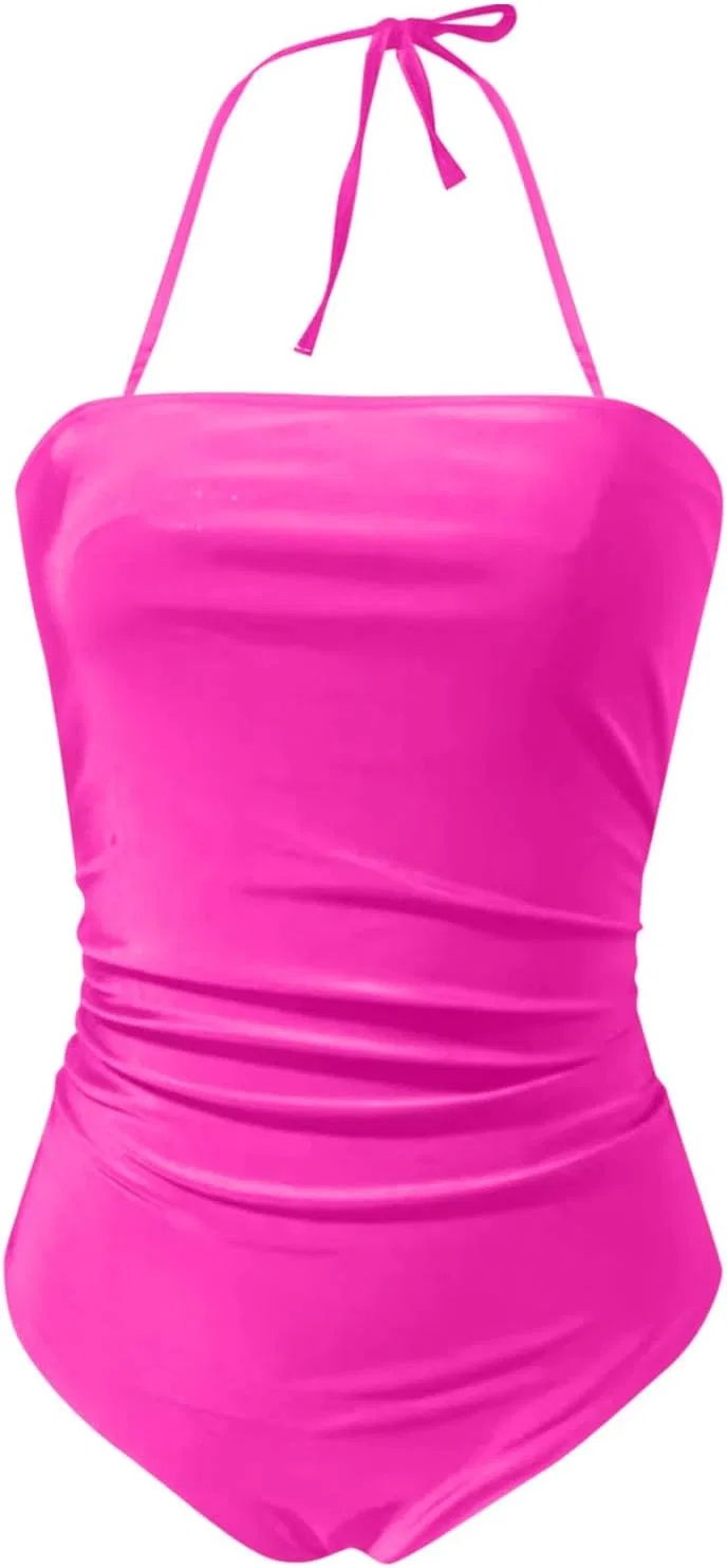 Женский цельнокроеный купальник с утягивающим эффектом ruched, Hot Pink — фото 3