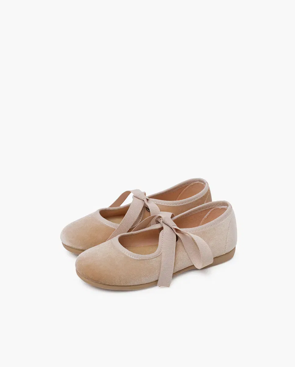 Детские туфельки-мериседы на низком каблуке с бантом Pisamonas, Beige — фото 2
