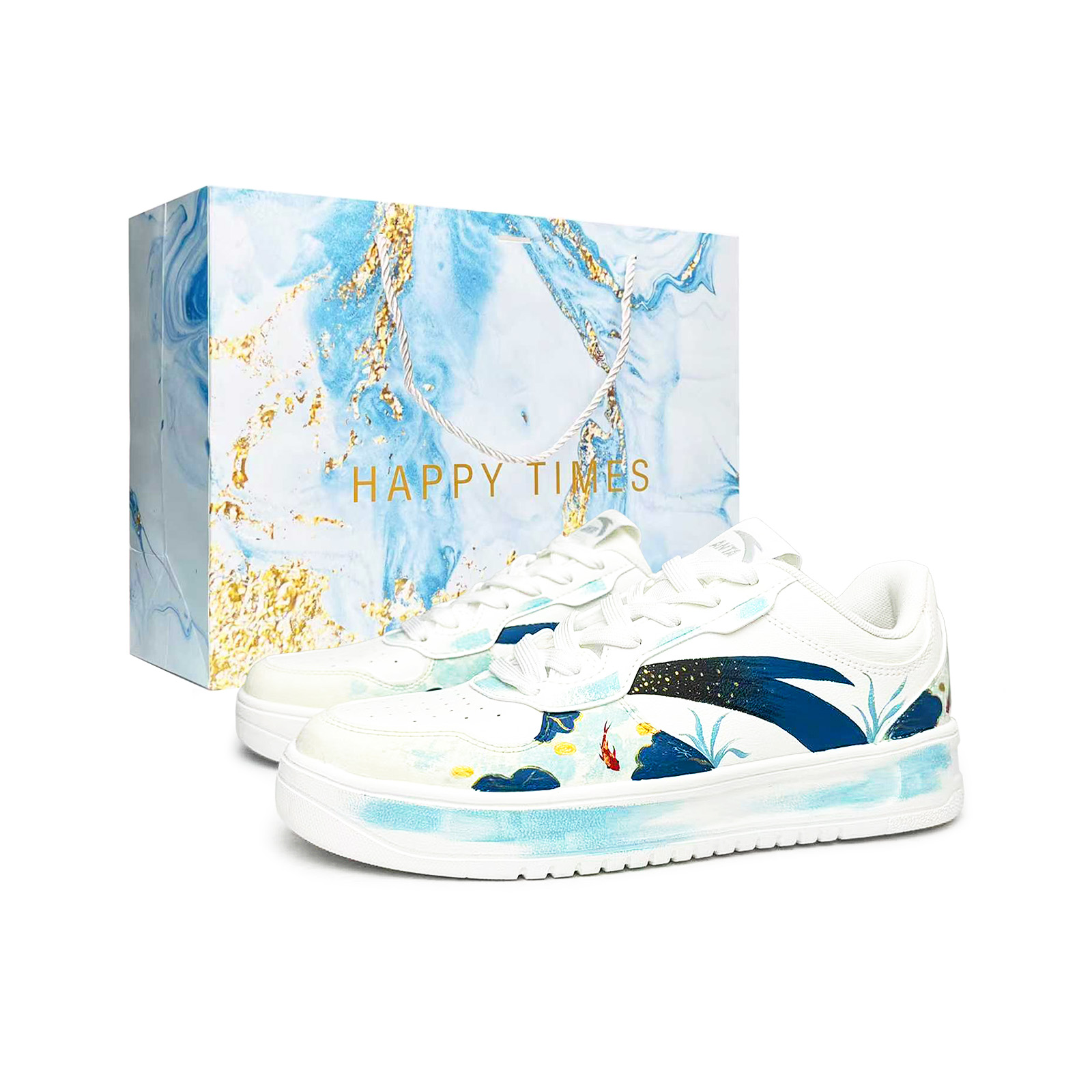 

Расслабленные нескользящие легкие увеличивающие рост низкие скейтборд кроссовки Unisex ANTA, белый синий (синий special shopping bag)