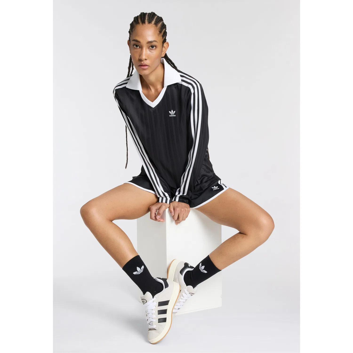 Мужские спортивные носки с логотипом Trefoil Adidas Originals, Black/White/Medium Grey Heather — фото 3