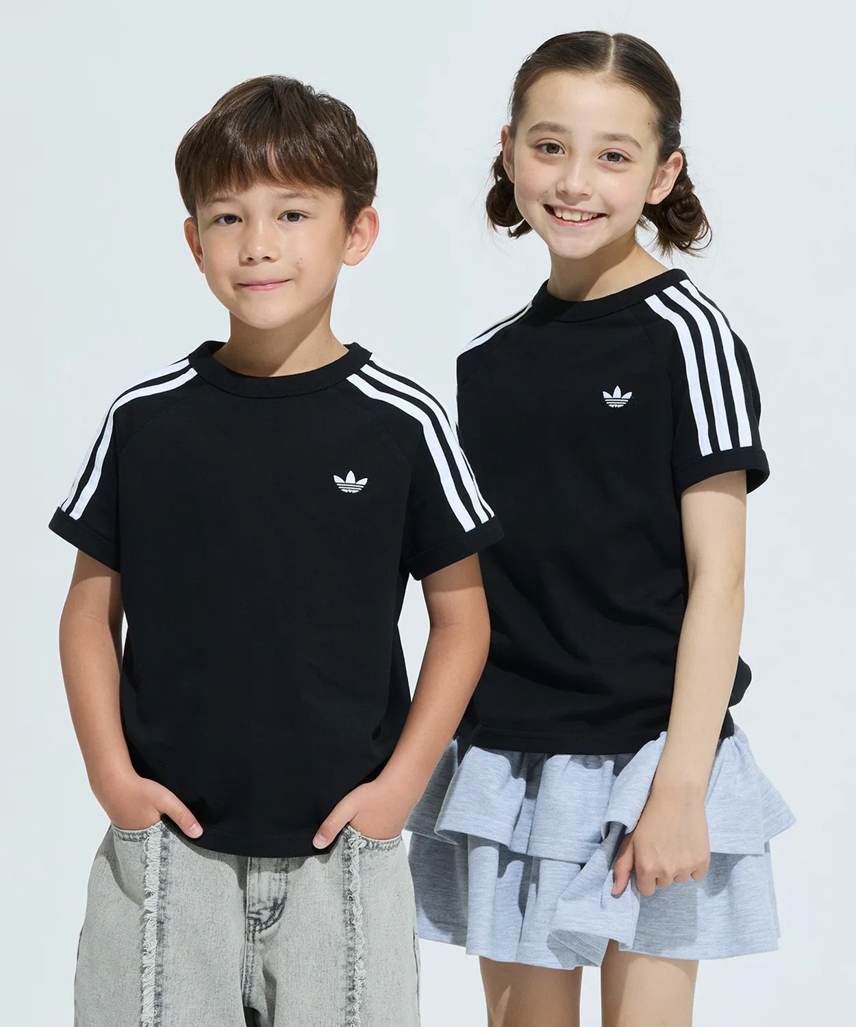 Детская футболка с коротким рукавом с вышивкой логотипа Trefoil, модель 3 Stripes Tee Adidas, Black