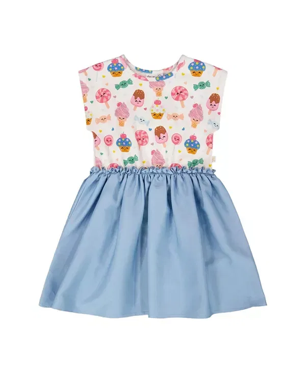 Детское платье для девочек хлопковое с коротким рукавом candy dress Deux Par Deux, White Printed With Candies