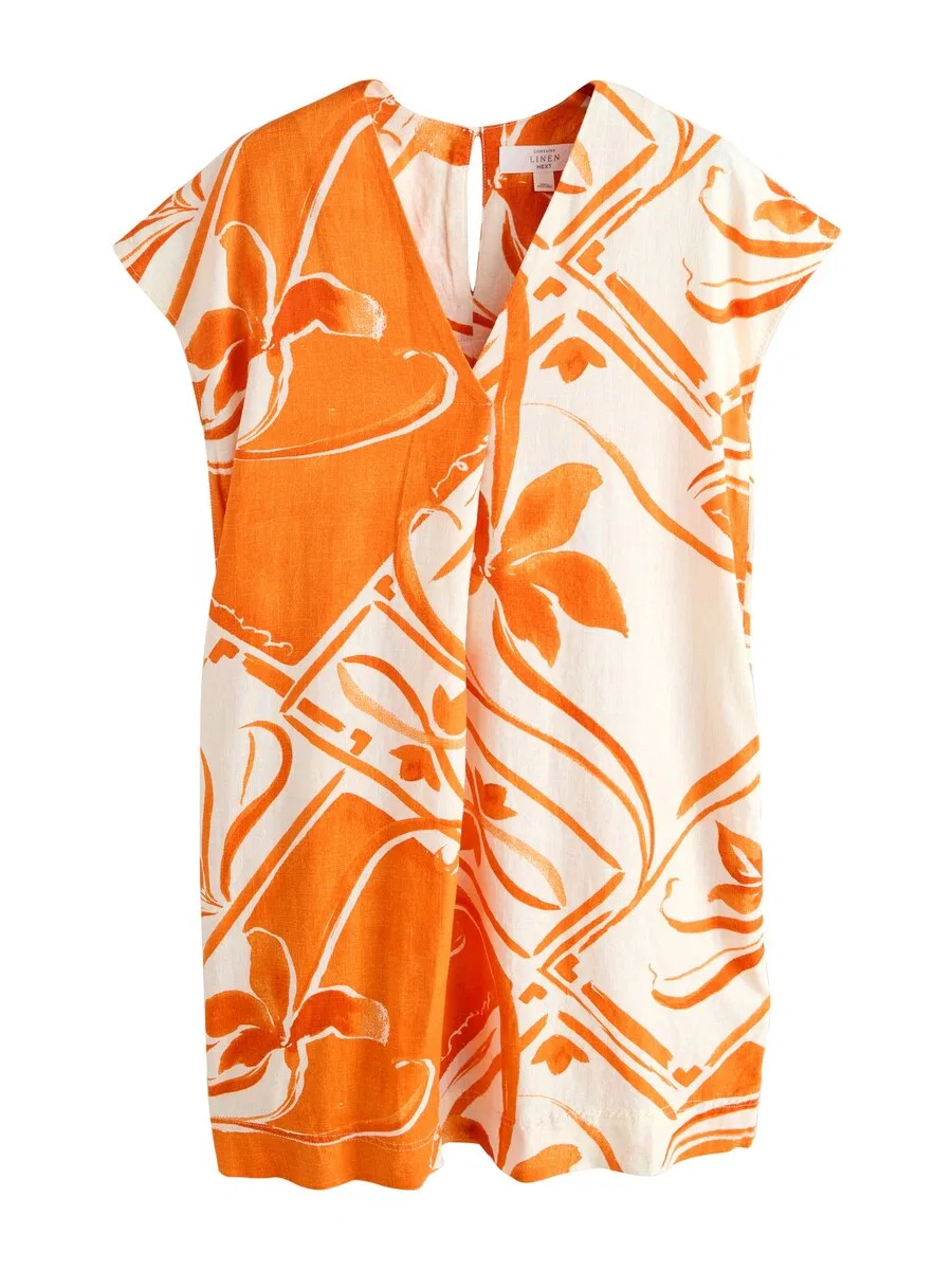 Летнее платье Next в оранжевом, персиковом и неоново-оранжевом цветах