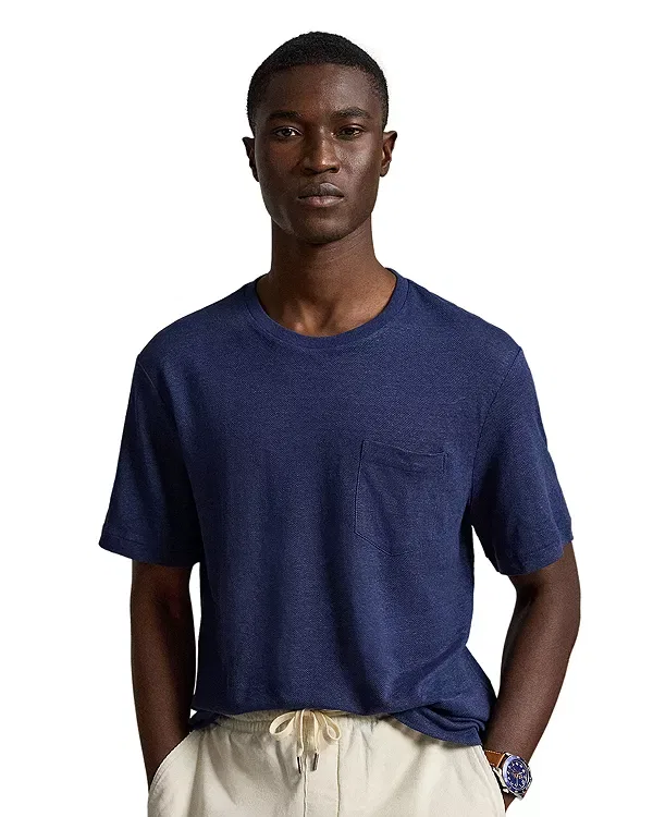 Мужская футболка из льна с сетчатой структурой Polo Ralph Lauren, темно-синий