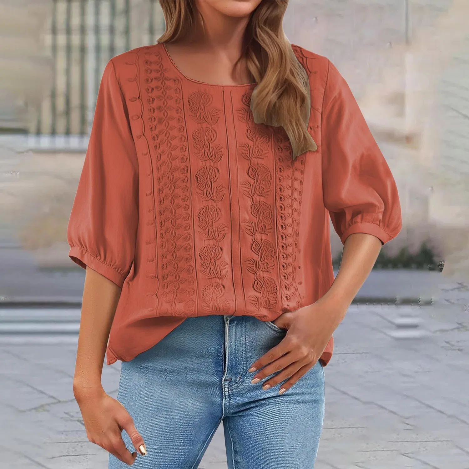 Женская льняная блуза с принтом Chinese Shirts, Z04-orange — фото 2